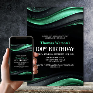 Convite Festa de Aniversário de 100 anos Moderna Preta e V