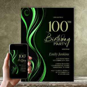 Convite Festa de Aniversário de 100 anos Moderna Preta e V