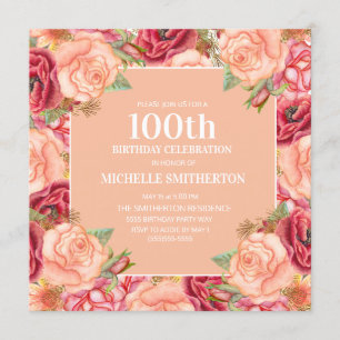 Convite Festa de Aniversário de 100 anos Mulheres Floral R