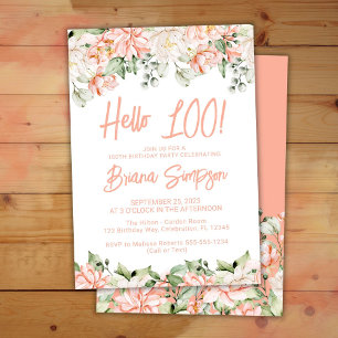 Convite Festa de Aniversário de 100 anos Peach Blush Ivory