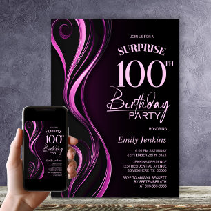 Convite Festa de Aniversário de 100 anos Surpresa Preta e