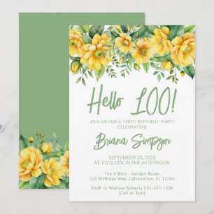 Convite Festa de Aniversário de 100 anos Tema Floral Verde