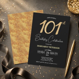 Convite Festa de Aniversário de 101 anos com Brilho Preto