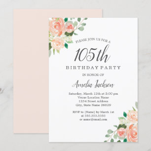 Convite Festa de Aniversário de 105 anos Peach Blush Water