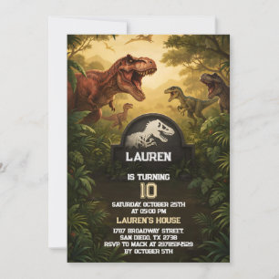 Convite Festa de Aniversário de 10 anos com Dinossauro Jur