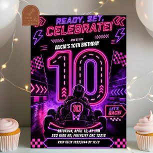 Convite Festa de Aniversário de 10 anos de Menina Rosa Neo