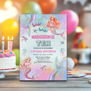 Convite Festa de Aniversário de 10 anos Sereias Brilho Deb