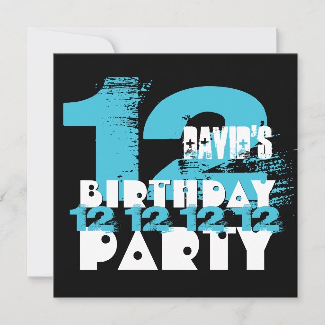 Convite Festa de aniversário de 11 AZUL e NEGRA de 12 anos (Frente)