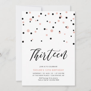Convite Festa de Aniversário de 13 Anos Black & Rose Gold 