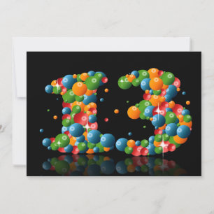 Convite Festa de aniversário de 13, com bolhas e bolas