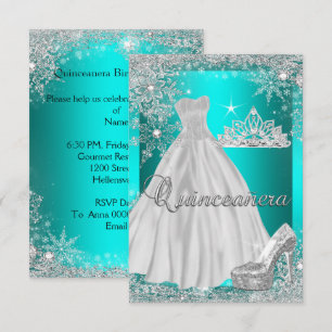 Convite Festa de Aniversário de 15 Anos Quinceanera Azul T