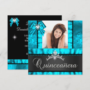Convite Festa de Aniversário de 15 Anos Quinceanera Azul T