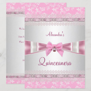 Convite Festa de Aniversário de 15 Anos Quinceanera Rosa F