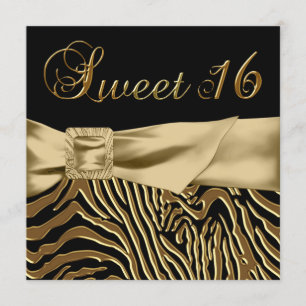 Convite Festa de Aniversário de 16 Anos Black Gold Zebra S