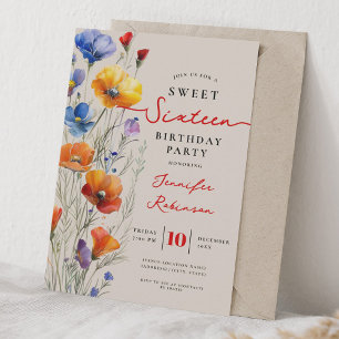 Convite Festa de Aniversário de 16 anos Boho Flores Silves