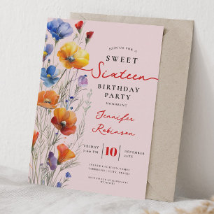 Convite Festa de Aniversário de 16 anos Boho Flores Silves