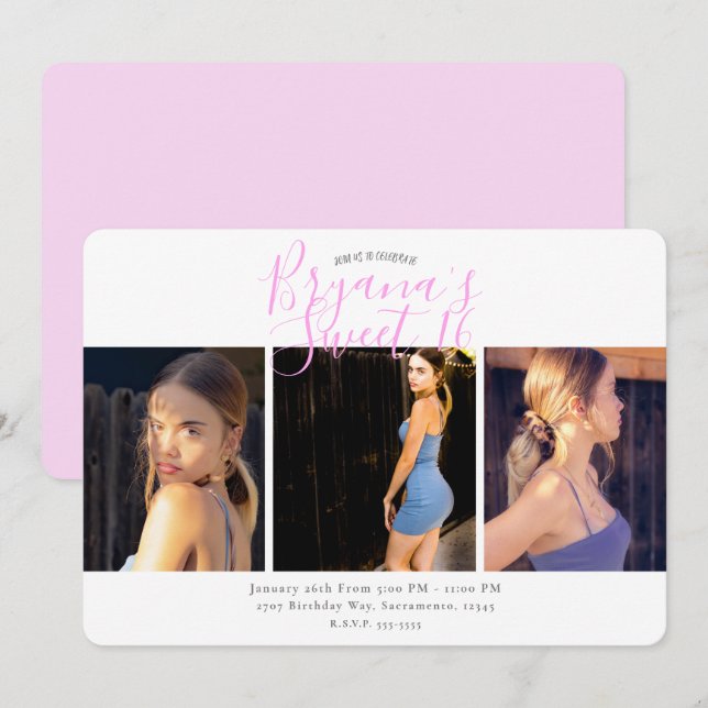 Convite Festa de Aniversário de 16 Anos com Foto Mínima  (Frente/Verso)