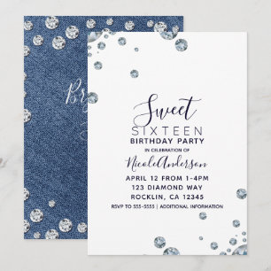 Convite Festa de Aniversário de 16 anos com Jeans Denim & 