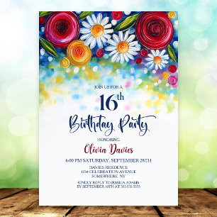 Convite Festa de Aniversário de 16 Anos com Tema Floral Co