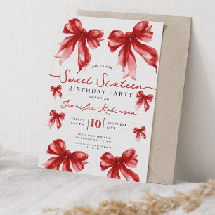 Convite Festa de Aniversário de 16 Anos Girly Coquette Bow