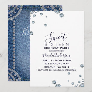 Convite Festa de Aniversário de 16 Anos Jean Denim & Diamo