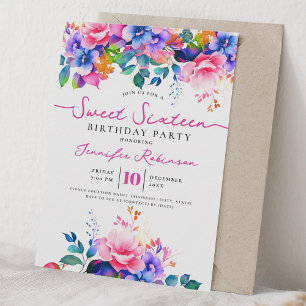 Convite Festa de Aniversário de 16 Anos Menina Floral Arco