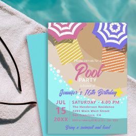 Convite Festa de Aniversário de 16 Anos no Verão na Piscin