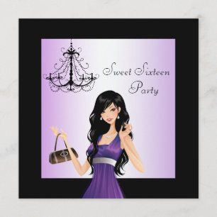 Convite Festa de Aniversário de 16 Anos Purple Chadelier