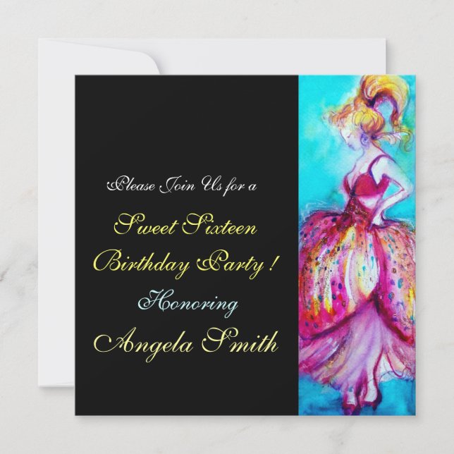 Convite FESTA DE ANIVERSÁRIO DE 16 ANOS Rosa Azul Turquesa (Frente)