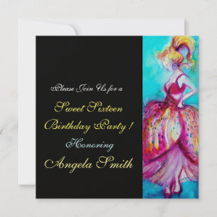 Convite FESTA DE ANIVERSÁRIO DE 16 ANOS Rosa Azul Turquesa