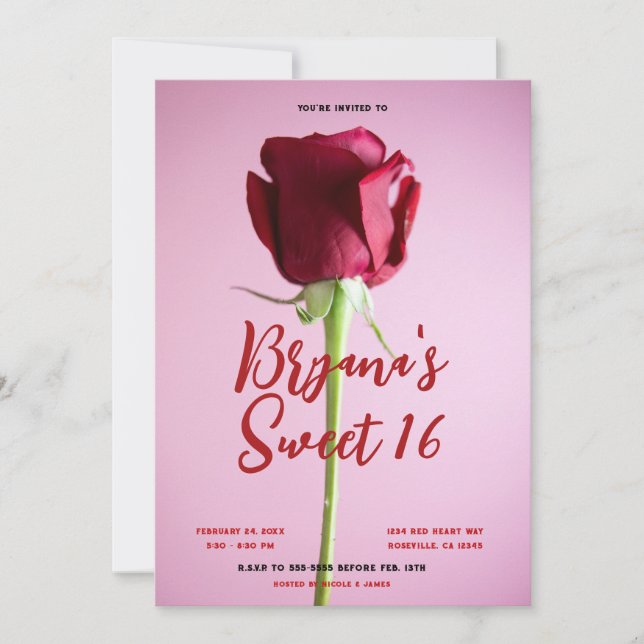 Convite Festa de Aniversário de 16 Anos Rosa Doce Rosa Ver (Frente)
