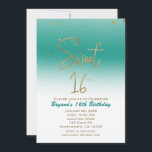 Convite Festa de Aniversário de 16 Anos Teal & Gold Modern<br><div class="desc">Convites de Festa de Aniversário de 16 Anos Teal & Gold Modern Glam</div>
