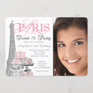 Convite Festa de Aniversário de 16 Anos Tema Paris Rosa e