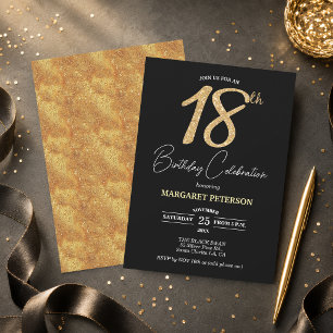 Convite Festa de Aniversário de 18 anos com Brilho Preto E