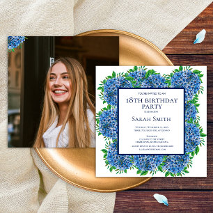 Convite Festa de Aniversário de 18 Anos com Hortênsias Azu