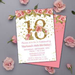 Convite Festa de Aniversário de 18 Anos com Rosas Florais