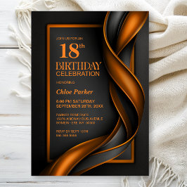 Convite Festa de Aniversário de 18 Anos Moderna Preta e La