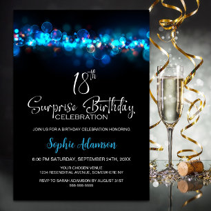 Convite Festa de Aniversário de 18 Anos Surpresa Preta com
