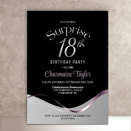Convite Festa de Aniversário de 18 Anos Surpresa Preta e C