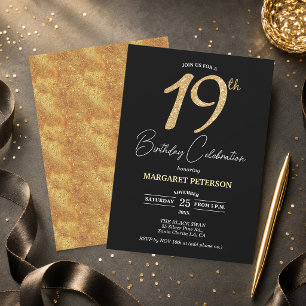 Convite Festa de Aniversário de 19 anos com Brilho Preto E