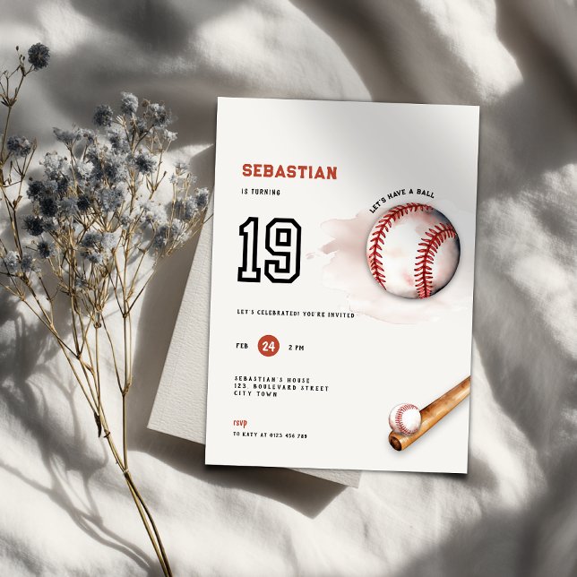 Convite Festa de Aniversário de 19 Anos de Idade com Tema  (Baseball 19th birthday invitation)