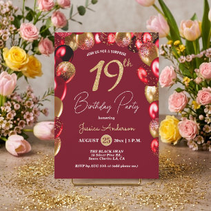 Convite Festa de Aniversário de 19 anos Surpresa Dourado G