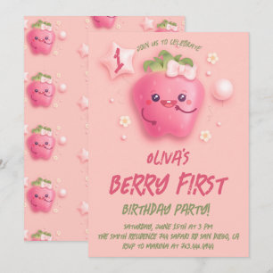 Convite Festa de Aniversário de 1 Ano Berry First Morango