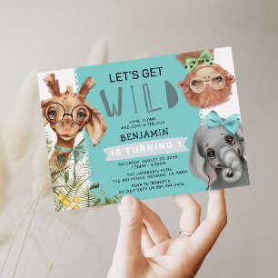 Convite Festa de Aniversário de 1 Ano Cute Let's Get Wild
