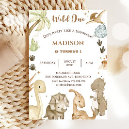 Convite Festa de Aniversário de 1 ano do Dinossauro Selvag