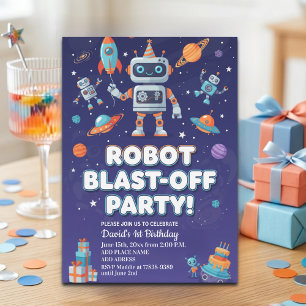 Convite Festa de Aniversário de 1 ano dos Robôs no Espaço