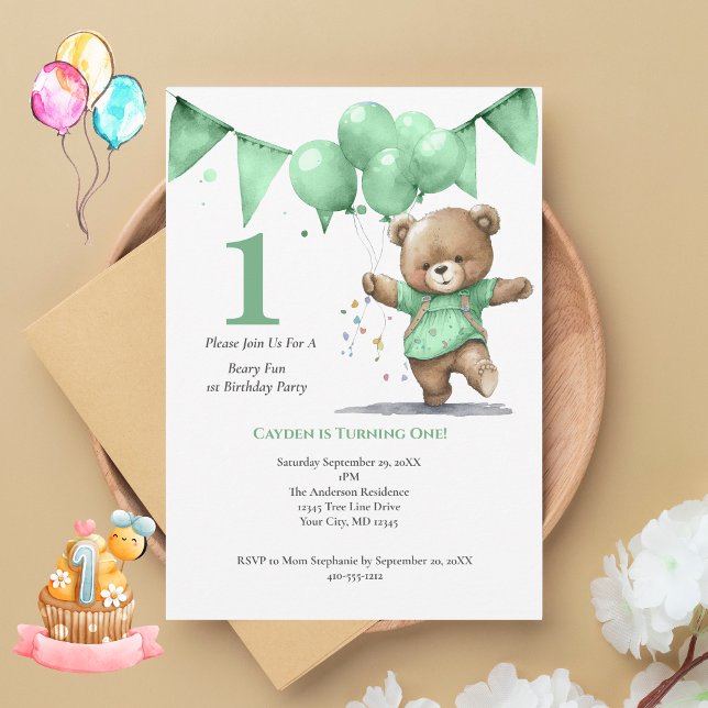 Convite Festa de Aniversário de 1 ano Primeiro Aniversário (Criador carregado)
