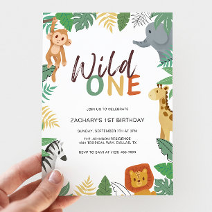 Convite Festa de Aniversário de 1 Ano Wild One Kids Safari