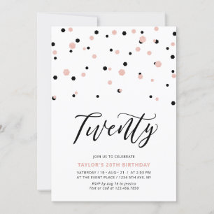 Convite Festa de Aniversário de 20 anos Black Rose gold Si