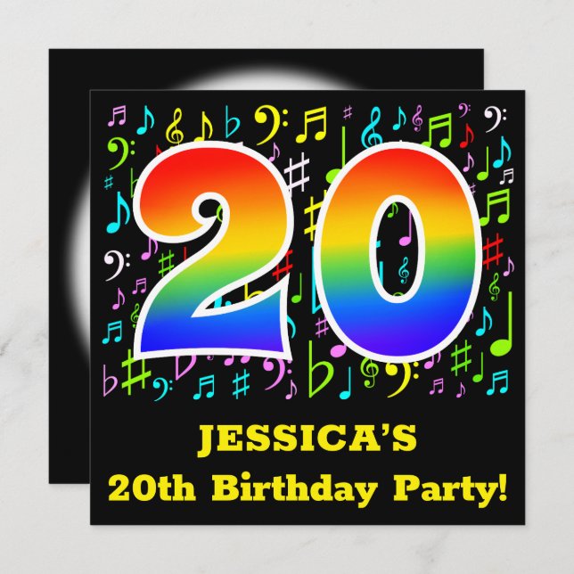 Convite Festa de aniversário de 20: Símbolos Musicais, Rai (Frente/Verso)